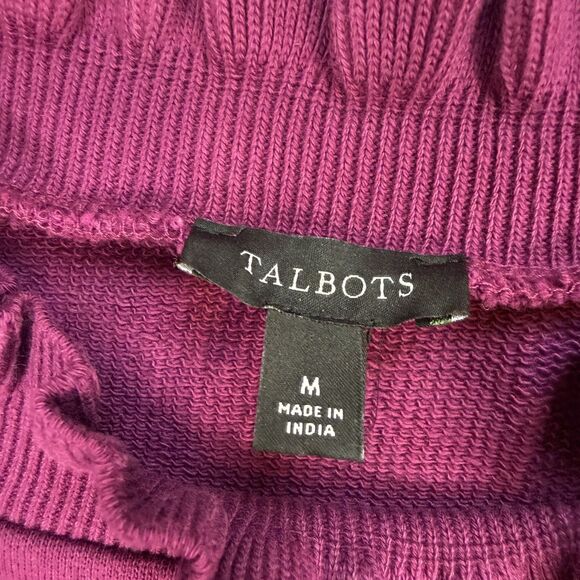 Talbots French Terry Ruffle Sweatshirt Dress Medium Purple Gold Button Preppy - Picture 4 of 10